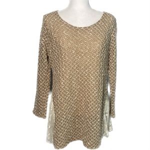 Cracker Barrel Clothing Beige Basket Woven Lace Detail Tunic Top Size Medium
